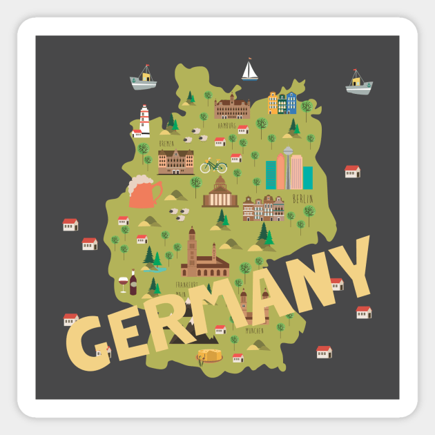 Germany Illustrated Map Sticker by JunkyDotCom